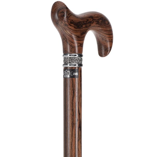 Scratch and Dent Derby Walking Cane With Genuine Bocote Wood Shaft and Pewter Rose Collar V2101 For Cheap - Image 5