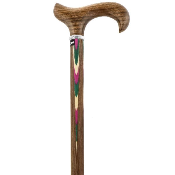 Scratch and Dent Pink & Green Inlaid Derby Walking Cane With Inlaid Ovangkol Shaft and Silver Collar V1263 Hot on Sale - Image 3