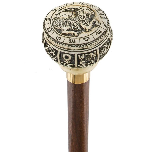 Scratch and Dent Astrological Capricorn Knob Cane w  Brown Beechwood Shaft and Brass Collar V2008 Online Sale - Image 3