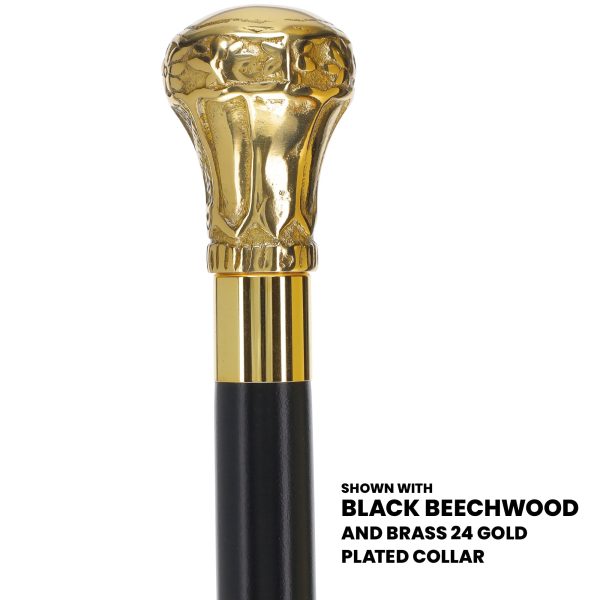 Scratch and Dent Brass Knob Handle Walking Cane w  Brown Beechwood Shaft and Aluminum Gold Collar V3149 For Cheap - Image 5