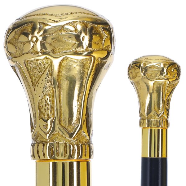 Scratch and Dent Brass Knob Handle Walking Cane w  Brown Beechwood Shaft and Aluminum Gold Collar V3149 For Cheap