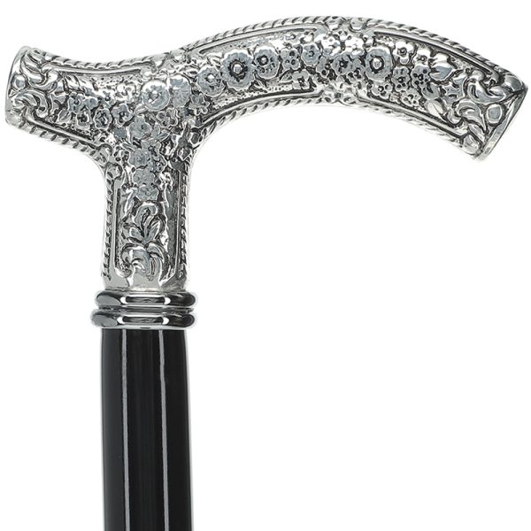 Scratch and Dent Downton Abbey Inspired - Silver 925r Petite Embossed Fritz Handle Walking Cane V2020 Online Sale - Image 2