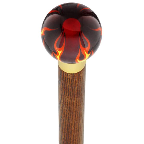 Burst of Flames Red Transparent Round Knob Cane w  Custom Color Ash Shaft & Collar Discount - Image 3