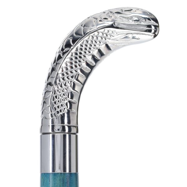 Chrome Plated Snake Handle Walking Cane w  Custom Color Stained Ash Shaft & Collar Hot on Sale - Image 2
