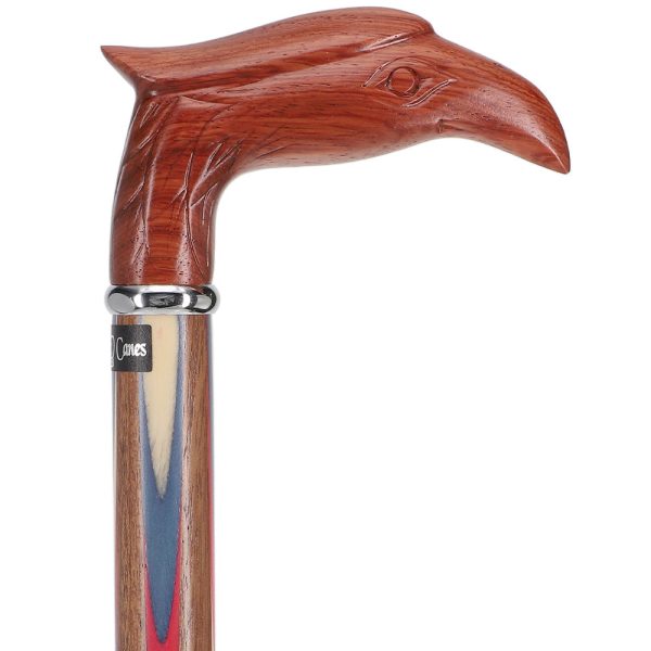Scratch and Dent Colors Don t Run Eagle Handle Walking Cane With Inlaid Ovangkol Shaft and Silver Collar V1230 on Sale - Image 3
