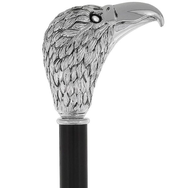 Scratch and Dent Silver 925r Hawk Head Walking Cane with Stained Beechwood Shaft and Collar V1932 Fashion - Image 2
