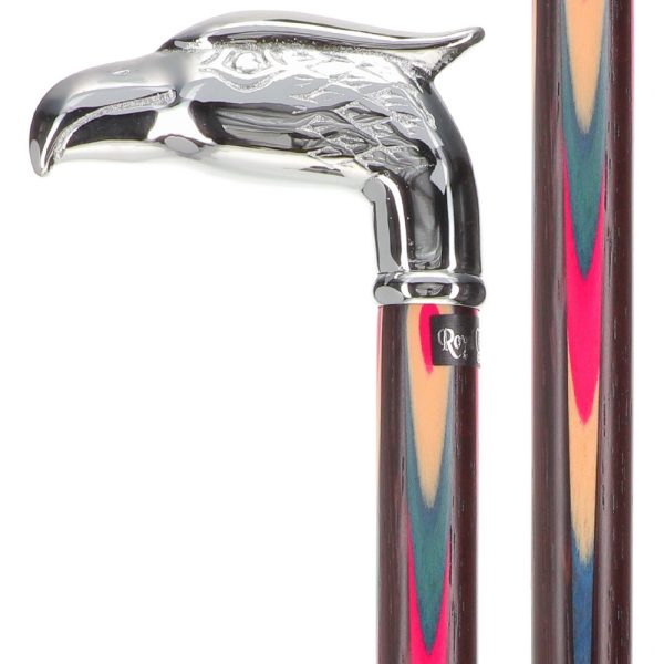 Scratch and Dent Colors Don t Run Chrome Plated Eagle Head Walking Cane With Inlaid Wenge Wood Shaft - Silver Collar V2050 Sale - Image 5