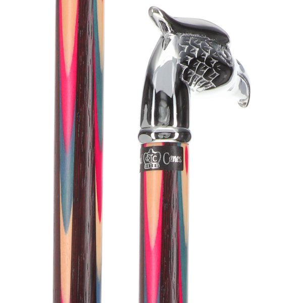 Scratch and Dent Colors Don t Run Chrome Plated Eagle Head Walking Cane With Inlaid Wenge Wood Shaft - Silver Collar V2050 Sale - Image 3
