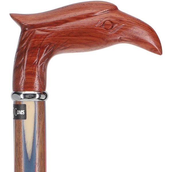 Scratch and Dent Colors Don t Run Eagle Handle Walking Cane With Inlaid Ovangkol Shaft and Silver Collar V2177 Supply - Image 2
