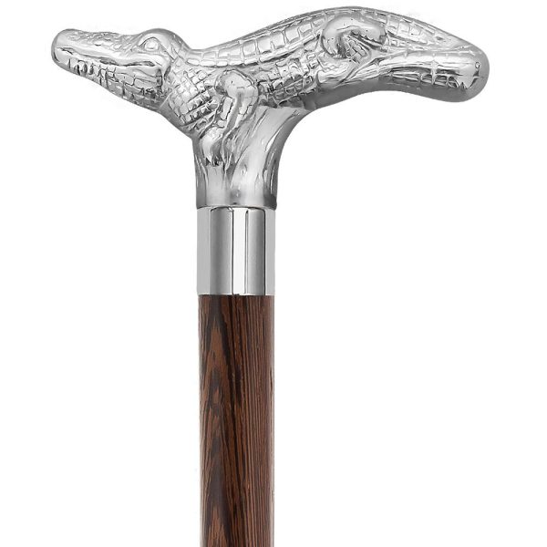 Chrome Plated Alligator Handle Walking Cane w  Custom Shaft and Collar Supply - Image 2