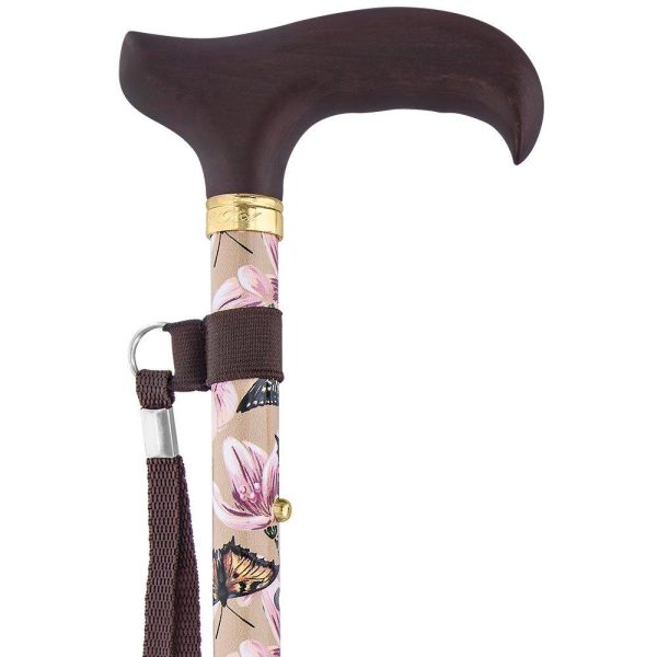 Scratch & Dent Lily and Butterfly Folding Adjustable Derby Walking Cane V1290 For Sale - Image 2
