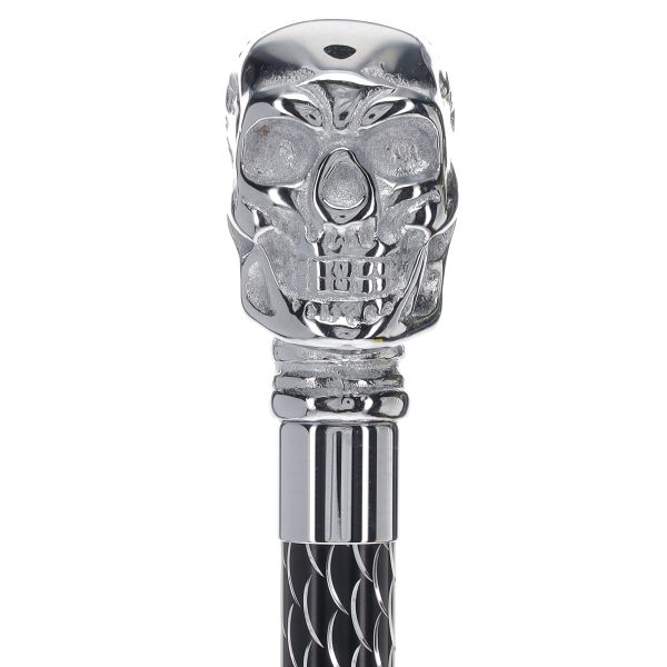 Scratch and Dent Chrome Skull Handle Walking Cane w  Solid Black Adjustable Shaft V2149 Online - Image 2