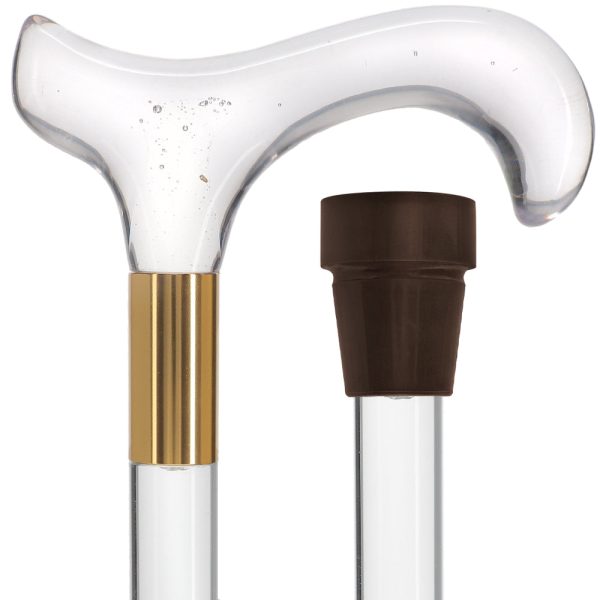 Clear Lucite Derby White Bubble Handle Walking Cane with Lucite Shaft and Custom Collar Discount