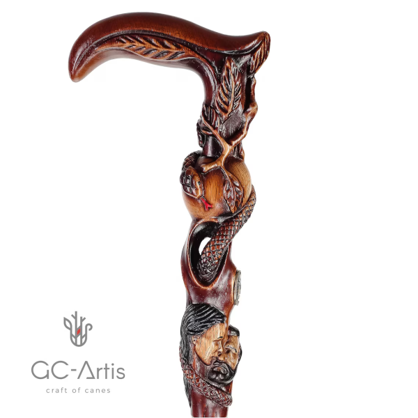 Adam & Eve Carved Wood Cane: Unique Wood Handcarved Artisan Detail For Cheap - Image 4