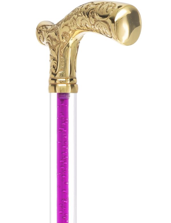 Color Crystal Elegance Brass Fritz Cane with Invisible Acrylic Shaft Options Hot on Sale - Image 3