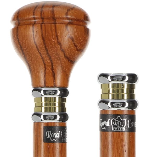 Scratch and Dent Rosewood Flat Top Knob Handle Walking Stick With Rosewood Shaft and Two Tone Collar V2281 For Sale