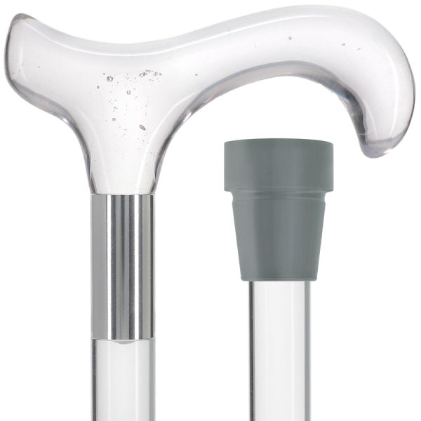 Clear Lucite Derby White Bubble Handle Walking Cane with Lucite Shaft and Custom Collar Discount - Image 3