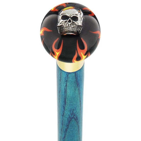 Fire & Brimstone Skull Black Round Knob Cane w  Custom Color Ash Shaft & Collar Online - Image 2