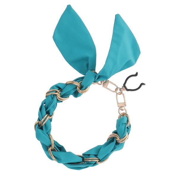 FashionStix Luxury Turquoise Silk Satin scarf with Chain Wrist Strap with Clip Holder For Sale