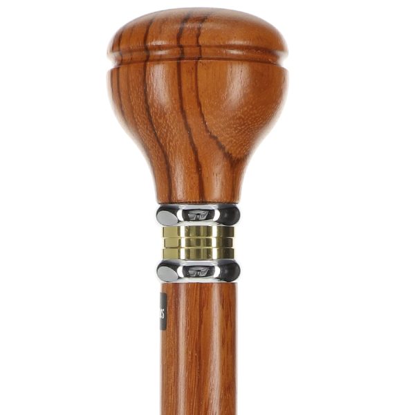 Scratch and Dent Rosewood Flat Top Knob Handle Walking Stick With Rosewood Shaft and Two Tone Collar V2281 For Sale - Image 3