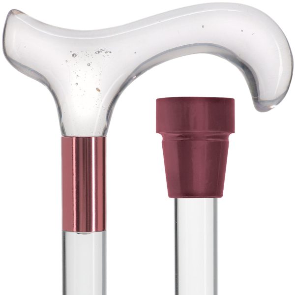 Scratch and Dent Clear Lucite Derby White Bubble Handle Walking Cane with Lucite Shaft and Custom Collar V2440 For Cheap - Image 2