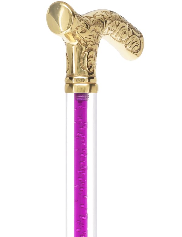 Color Crystal Elegance Brass Fritz Cane with Invisible Acrylic Shaft Options Hot on Sale - Image 4