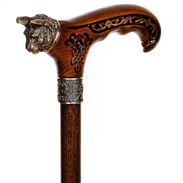 Mystical Cat with Bronze Head: Handcarved Cane with Collar on Sale - Image 2