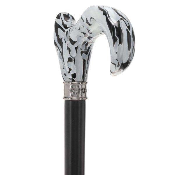 Black Onyx Swirl Cane: Pearlescent Handle, Embossed Collar Online - Image 5
