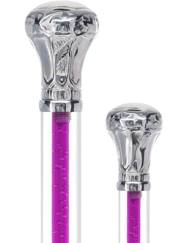 Color Crystal Elegance Chrome Knob Cane with Invisible Acrylic Shaft Options For Sale