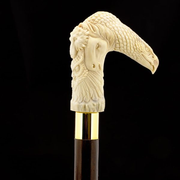 Natures Wildlife Pack Intricate Handcarved Bone Handle Collector Cane w Custom Shaft and Collar Online - Image 5